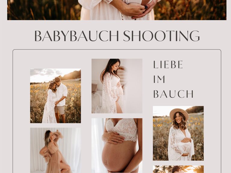 Eine Collage von Fotos eines Babybauch Fotoshootings