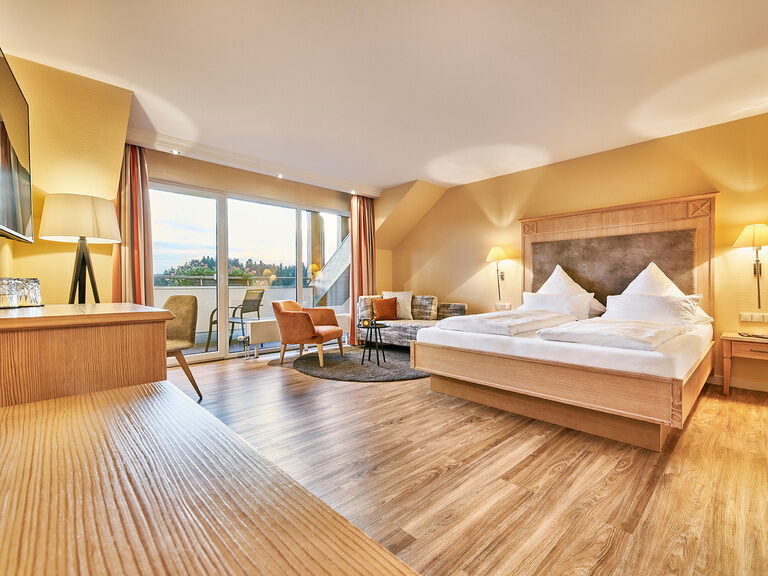 The elegant Katharinenplaisir with wooden floors, beautiful furniture and a great view of the Black Forest.
